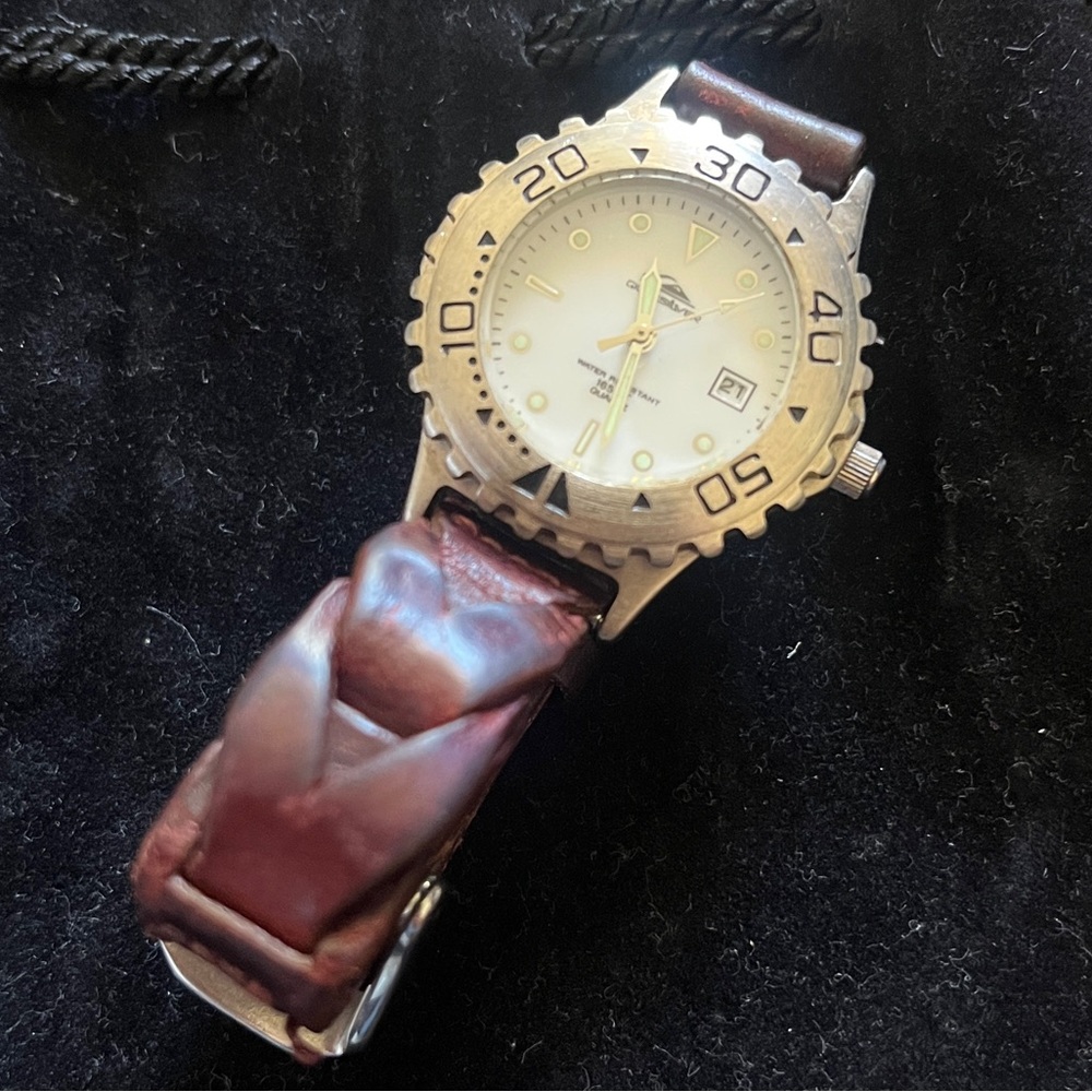 Quicksilver Brown Leather Braided Strap Watch